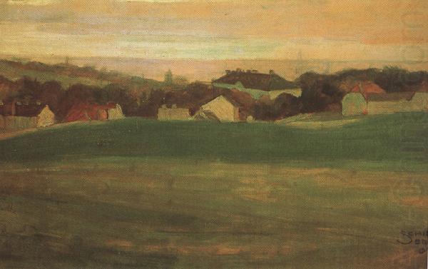 Meadow with Village in Background II (mk12), Egon Schiele